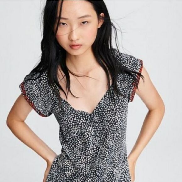 Rag & Bone Danise Floral‎ Silk Short Sleeve Top Size 00 NWOT - Picture 1 of 7